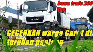 Turunan panjang‼️Truk muatan trafo 200 ton GEGERKAN warga Garut