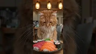 Sushi Lover Alert! Yellow Maine Coon Enjoys a Fancy Treat