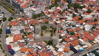 Marmaris, Turkey. Close aerial view of Marmaris Castle architecture details. Ottoman fortress sto...