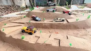 RC car test drive through obstacle Simulation On sand mountain & Crossing Mini Bridges
