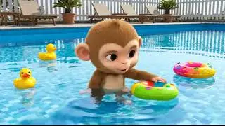 Monkey day out | Monkey baby go to pool and play with his toys | Kids Stories | Monkey Story time