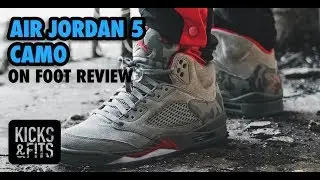 Camo Air Jordan 5 'Dark Stucco and University Red' ON FOOT Review | Kicks and Fits