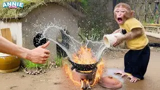 What unexpected accident happened when monkey Annie was helping dad make vegetable noodles?