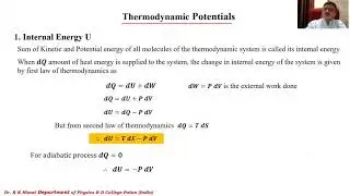 Thermal Physics and Statistical Mechanics  Lecture 1: Thermodynamic Potentials