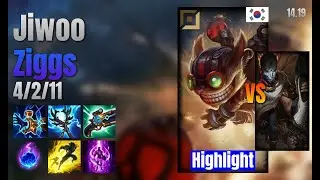 Jiwoo Adc Ziggs vs Jhin lol KR solo rank Highlight 14.19