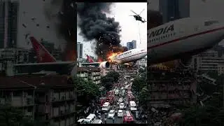 Policemen rescuing an airplane that fell in a public place. Rescue workers by helicopter.#usa