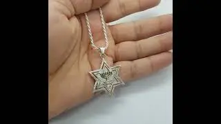 Yoel Jewelry Silver Double Star of David With Gold Menorah Pendant