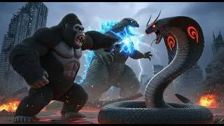 King Kong and Godzilla vs The Giant Cobra snake epic kaiju showdown