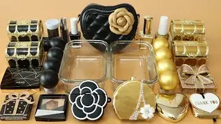 Mixing”Black VS Gold” Eyeshadow and Makeup,parts,glitter Into Slime!Satisfying Slime Video!★ASMR★