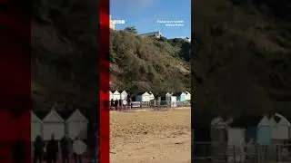 Woman and dog narrowly escape landslip on UK beach. #Landslide #UK #BBCNews