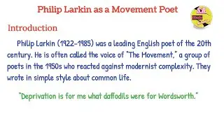 Philip Larkin as a Movement Poet | Critical Appreciation & Analysis | English Literature