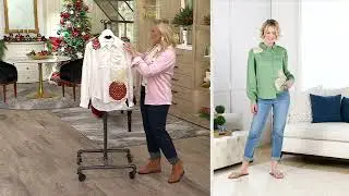 Denim & Co. Canyon Retreat Crochet Applique Button Front Top on QVC