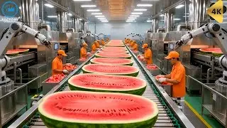 Inside a Modern Watermelon Processing Plant: From Whole Melons to Sweet Red Juice (Full Process)