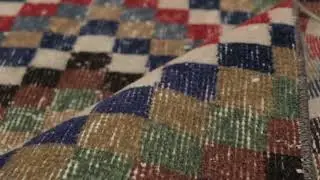 Vintage Distressed Rug, Bold Polychromatic Checkered Diamonds - Rug & Kilim -34740