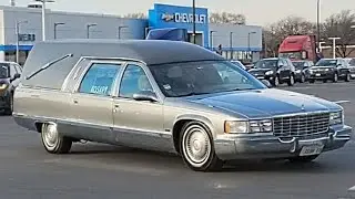 Spotted a 1995 Cadillac Fleetwood Hearse in Oak Lawn, Illinois.