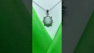 Sterling Silver Oval Opal and Cubic Zirconia Necklace