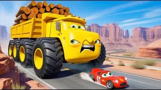 Giant LOGS DUMP TRUCK McQueen Eater VS Cars Lightning McQueen Escape Monster Beamng Drive