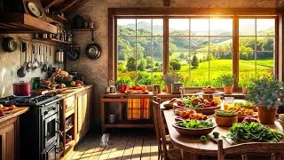 🏡 A Cozy Rustic Kitchen Morning | Garden Harvest, Wooden Interior & Relaxing Views