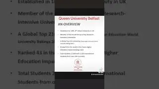 Queen university Belfast Short Overview for international students.