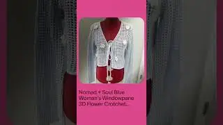 Nomad + Soul Blue Woman&rsquo;s Windowpane 3D Flower Crotchet Cardigan Flare Sleeves