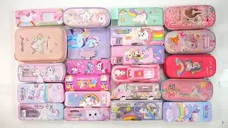 cute unicorn stationery collection 🥳 geometry, hello kitty, pencil box, unicorn, sharpener, eraser 