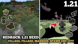 [Bedrock Seed] Minecraft 1.21 seed - Nearby At Spawn, Village & Pillage, Mansion - End City Spawn