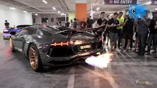 Black Chrome Aventador Shooting Huge Flames With Glowing Red Exhaust!