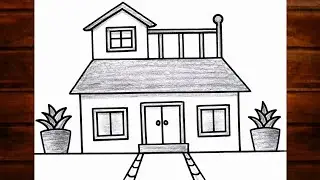 How to make a beautiful house drawing/Leval house drawing/ घर का चित्र बनाना सीखें/pencil house draw