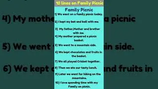 10 lines on Family Picnic|Essay on Picnic English#shorts#essay#english