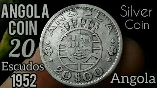 Angola old m&uuml;nze coin 20 escudos 1952 republic portuguese old silver m&uuml;nze coin velha moeda de prata