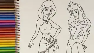 disney princess coloring book compilation  Jasmine and Princess Aurora