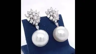 18kt white gold diamond and pearl earrings