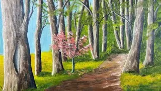 How to paint a forest -demo-oil over acrylic-for beginner and intermediate painters