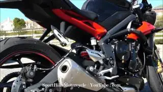 SportBike Motorcycle 2013 Triumph Street Triple R 675cc Walk Around Stock Exhaust Sound