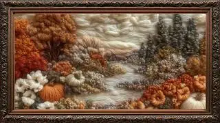 Embroidery Wall Art Autumn Colors | Gold Frame tv | Gold Framed TV Art Screensaver 4K