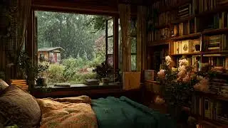 Soft Piano in a Rainy Room Overlooking a Flower Garden | Calm Music for Relaxation and Sleep 🌧️🎹🌸