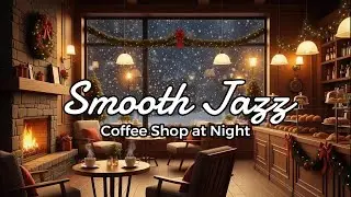 Christmas Coffee Shop at Night ☕ Smooth Jazz, Fireplace Warmth & Snowy Views for Relaxing Study Time