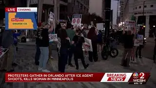 Protesters gather outside Orlando City Hall following fatal Minneapolis ICE shooting