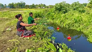 Fishing Video 🐟 || Two Village Fisharman Fishing in the canal Using hook catch many fish