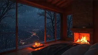 Cozy Winter Cabin Night Ambience ❄️🔥 Snowfall, Warm Fire & Peaceful Night for Sleep & Relaxation