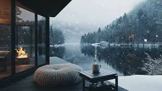 Norsk ASMR vinterstemning med peis, fjell og rolig sn&oslash; for avslappende s&oslash;vn