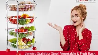 LiMETRO STEEL Stainless Steel Fruit & Vegetable 4 Stand Kitchen Trolley | Fruit Basket