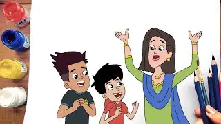 How Draw Chikoo Aur bunty With Their Dadi