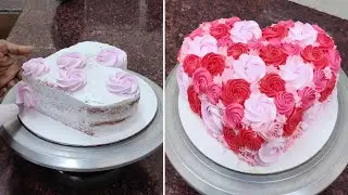 Beautiful Heart Shape Birthday Cake | Red & Pink Rose Design  Anniversary & Birthday Cake Decoration