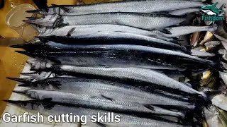 Amazing! Huge Gar fish cutting skills in Sri Lanka | Expert fish cutter from Sri Lanka 🇱🇰