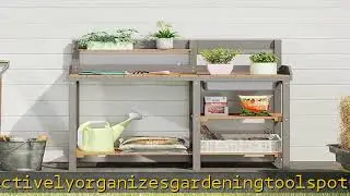 Outdoor Wooden Potting Bench Table with Sink, Garden Table Work Bench with Shelf, Workstation for O