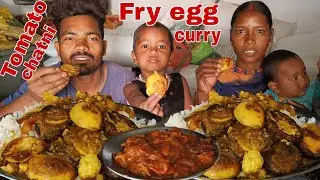 fry eggs curry Tomato 🍅 chatni with rice eating || jh eating show