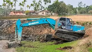 Excavator Is Being Used To Repair The Old pond | kobelco excavator | kobelco machine 210