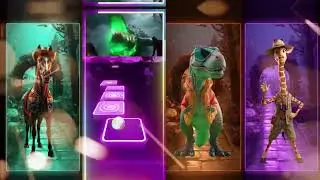 Horse vs Crocodile vs Dinosaur vs Giraffe in Tiles Hop