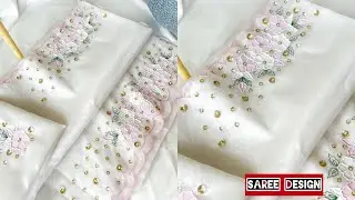 Plain saree വേറെ level ആക്കിയാലോ 😎|elegant saree design|hand embroidery|applique work|simple design